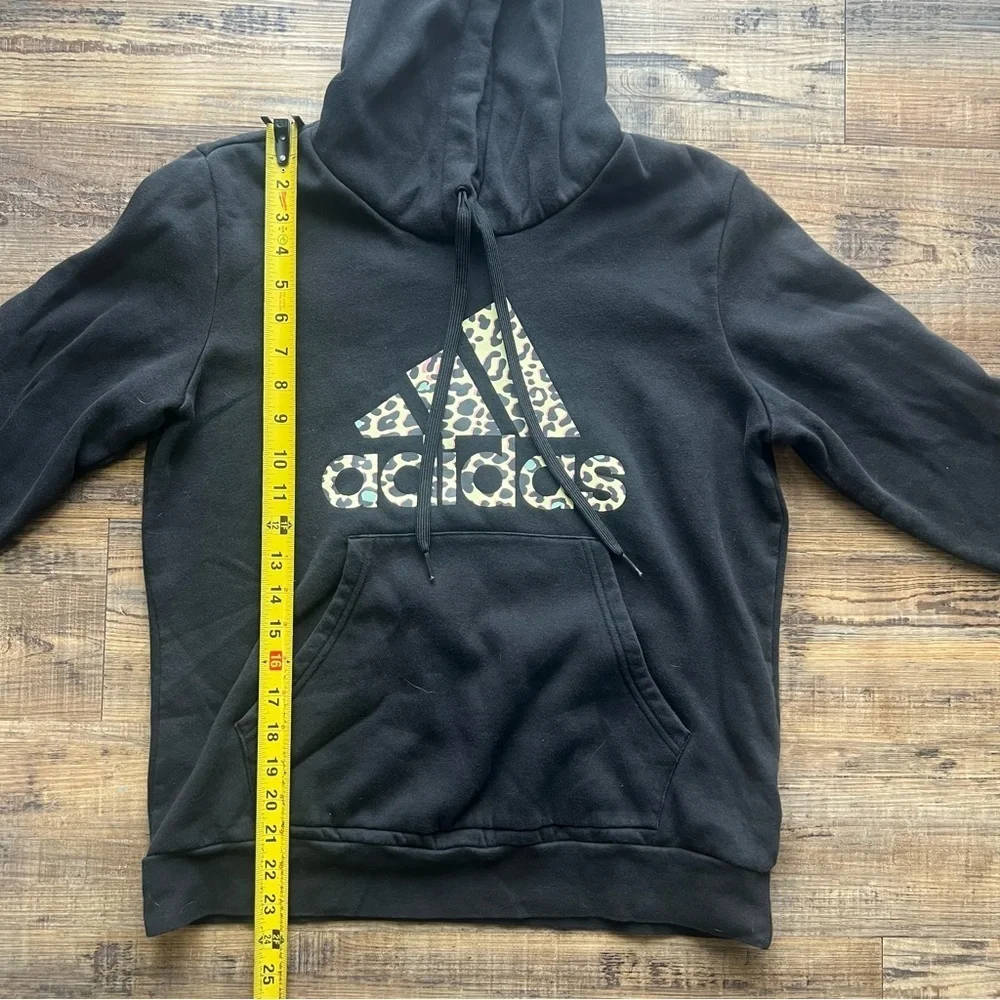 Adidas Girls Black Hoodie Sweatshirt Cheetah Print Logo Size Large